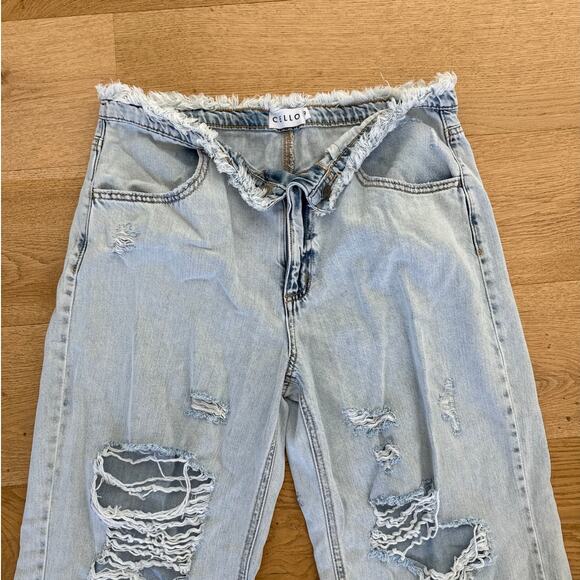 Cello - Wide Leg Distressed Ripped Jeans in Light Wash Blue - Picture 2 of 4